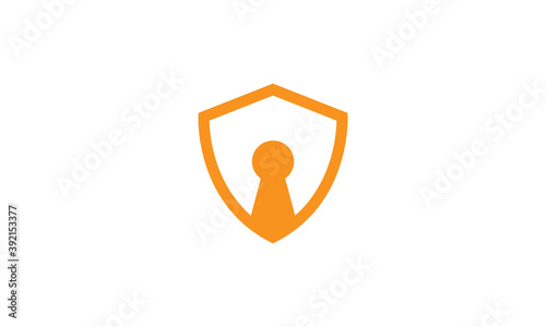 Creative Illustration Logo Design. Combination of Shield and Key Lock Concept.