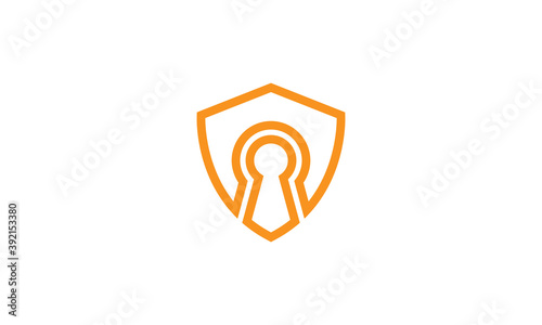 Creative Illustration Logo Design. Combination of Shield and Key Lock Concept.