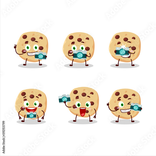 Photographer profession emoticon with chocolate chips cartoon character