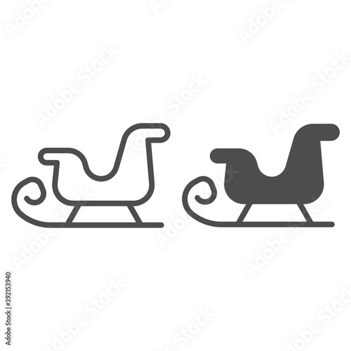Sled line and solid icon, Christmas and New Year concept, Santa sleigh sign on white background, sledge for driving on snow icon in outline style for mobile concept and web design. Vector graphics.
