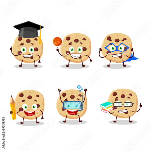 School student of chocolate chips cartoon character with various expressions