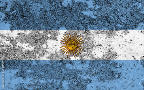 Flag of Argentina painted on the old grunge rustic iron surface. Abstract paint of Argentina national flag on the iron surface