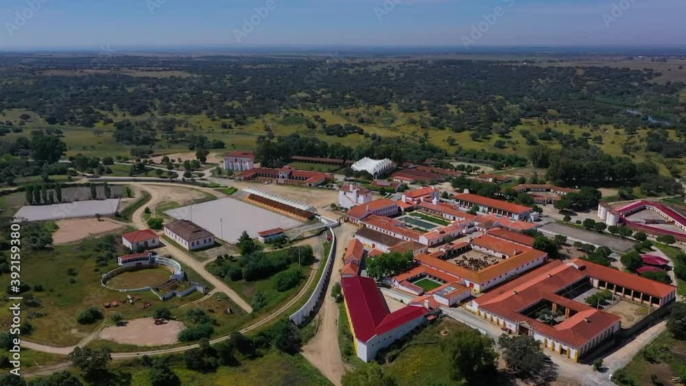Aerial view of Coudelaria de Alter, a stud farm breeding horses, Portugal. Aerial view of Coudelaria de Alter, a stud farm breeding horses, Portugal.