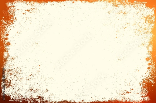 Orange toned grunge frame worn texture on light yellow empty background.