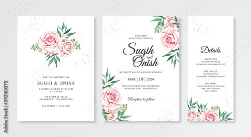 Beautiful wedding invitation card template with hand painted watercolor flower