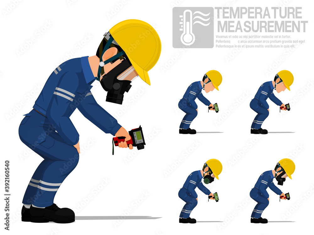 Obraz premium Set of industrial worker using pyrometer for measuring temperature.