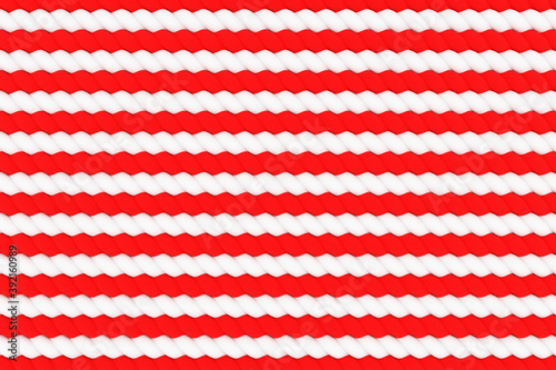 3d illustration of a stereo strip of different colors. Geometric red and white stripes like lollipops. Simplified dna line
