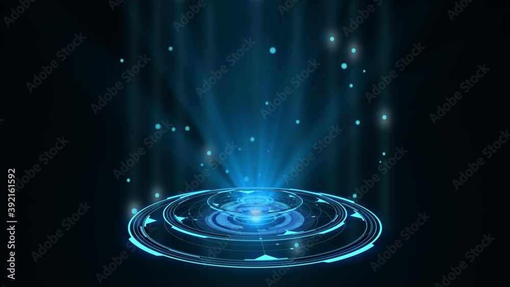 Rounded blue hologram HUD design animation. Digital technology concept. Radial graph visualization. Hi tech dashboard. Futuristic interface. Modern display. Virtual data.