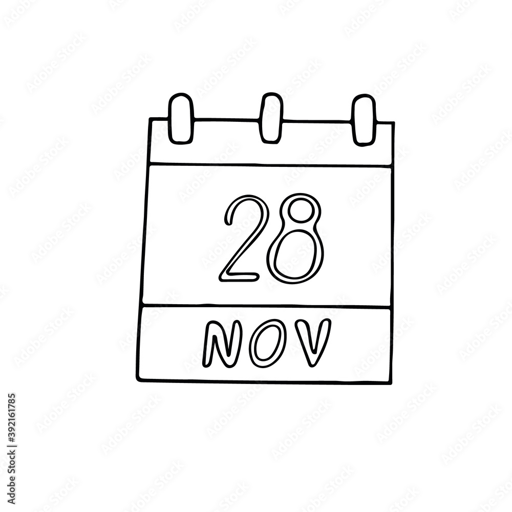calendar hand drawn in doodle style. November 28. World Compassion Day, date. icon, sticker, element, design. planning, business holiday calendar hand drawn in doodle style. November 28. World Compassion Day, date. icon, sticker, element, design. planning, business holiday