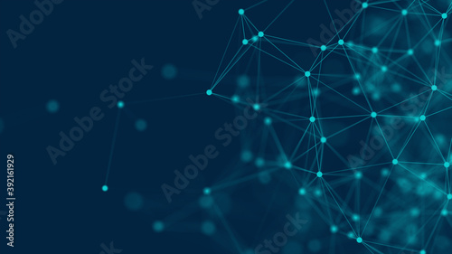 Fototapeta Naklejka Na Ścianę i Meble -  Abstract futuristic with connection lines on blue background. Plexus structure. Concept of Science, Business, Communication, Medical, Technology, Network, Cyber, Sci-fi. Illustration. 3D rendering