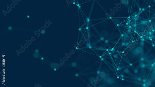 Abstract futuristic with connection lines on blue background. Plexus structure. Concept of Science, Business, Communication, Medical, Technology, Network, Cyber, Sci-fi. Illustration. 3D rendering