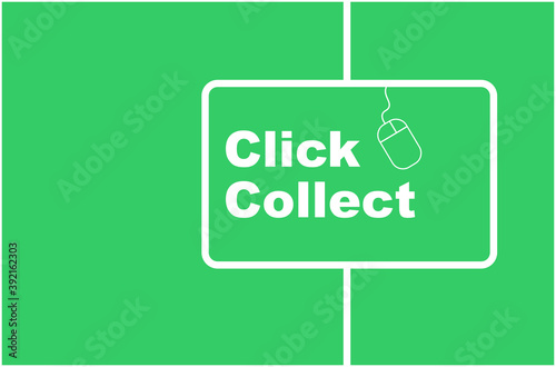 Click collect online shopping concept vector illustration on a green background with copy space