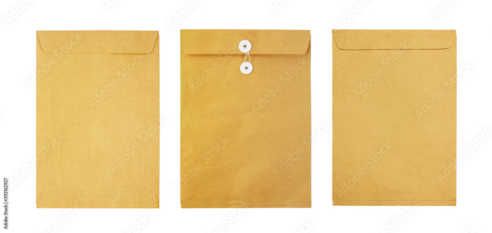 Brown envelope isolated on white background with clipping path included.