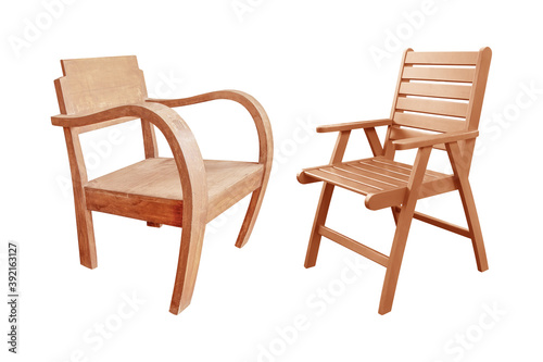 Two style Vintage wooden chair isolated on white background with clipping path 