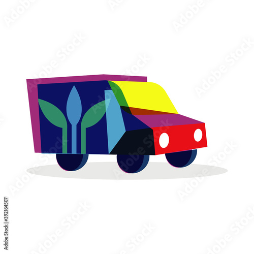 colorful organic plat based truck food vector icon