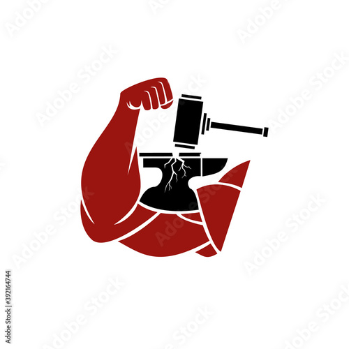 forging bicep muscle bodybuilding vector icon