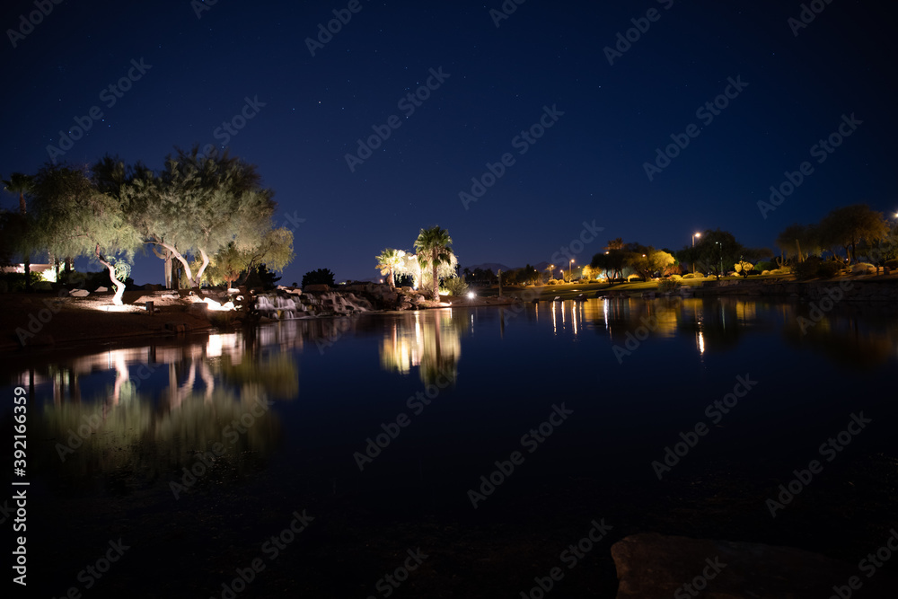 Golf course lake at night in Surprise, Arizona Golf course lake at night in Surprise, Arizona