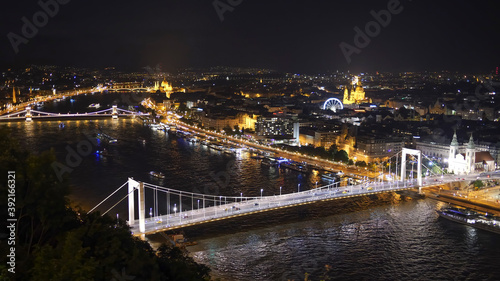 high angle night view of elisabeth bridge in budapest