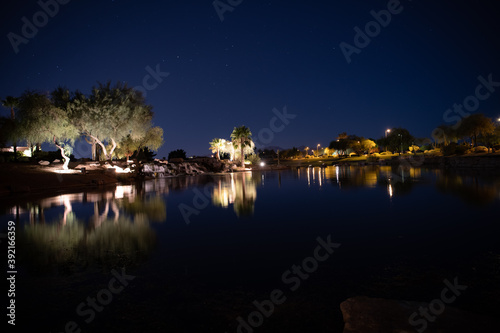 Golf course lake at night in Surprise, Arizona © Jason