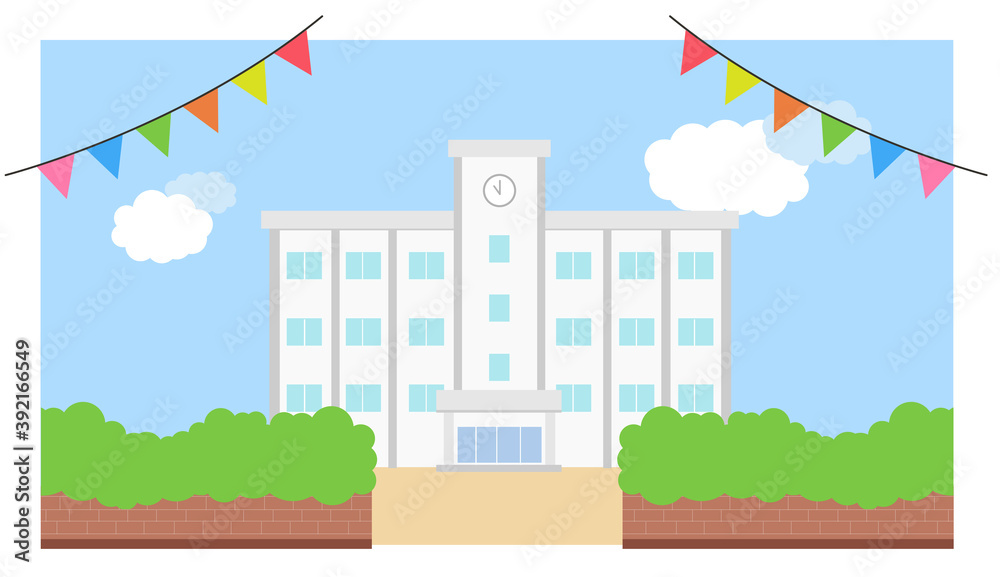 Fototapeta premium 校舎のイラスト 学校のベクターイラスト フレーム素材