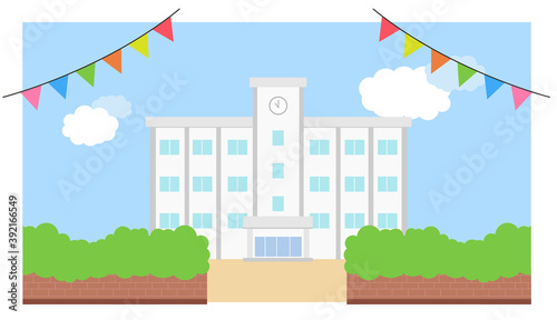 校舎のイラスト　学校のベクターイラスト　フレーム素材