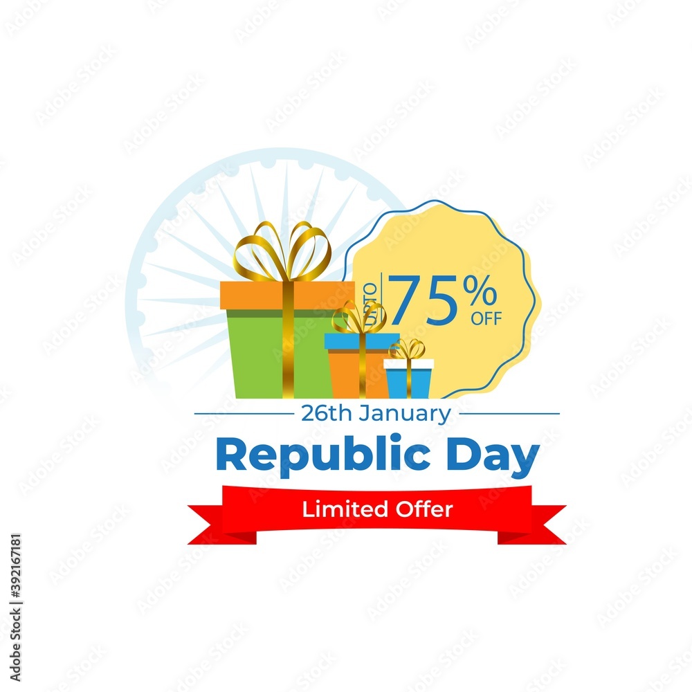 Vector Republic day offer label, 26 january, Sale, cashback, gift box, discount sticker for advertising and UI. Vector Republic day offer label, 26 january, Sale, cashback, gift box, discount sticker for advertising and UI.
