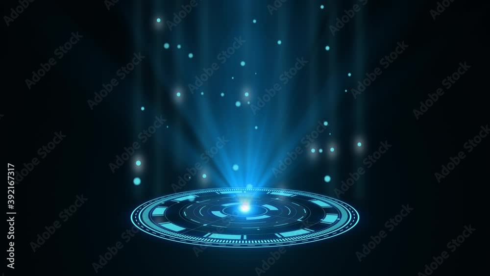 Rounded blue hologram HUD design animation. Digital technology concept. Radial graph visualization. Hi tech dashboard. Futuristic interface. Modern display. Virtual data.