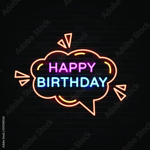 Happy birthday neon signs vector. Design template neon sign
