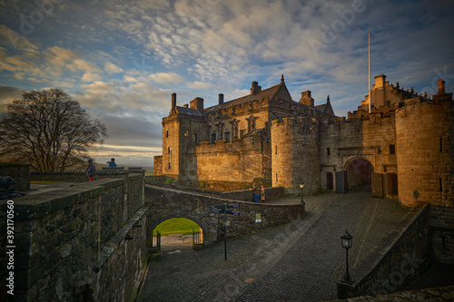 Sunset in entry of Stirling castle in Autumn with clouds in the background photo