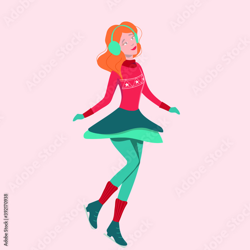 Ice skating girl, figure skater. Vector illustration