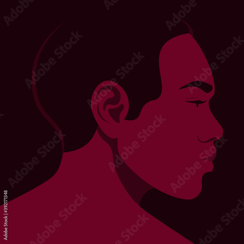 The guy’s head is on the side view. Portrait of an African man in profile. Diversity. Avatar. Vector flat illustration
