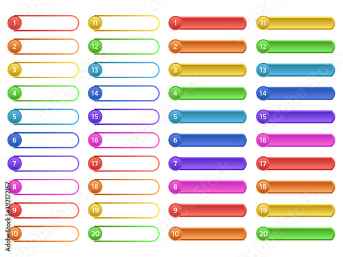 Colorful design elements with numbers from 1 to 20. Vector illustration.