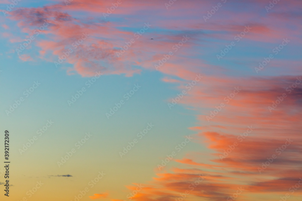 Beautiful sunset sky with clouds natural background.