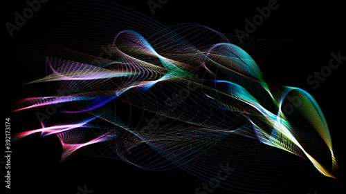 abstract fractal background with space. Vector design made of colorful glowing lines composition