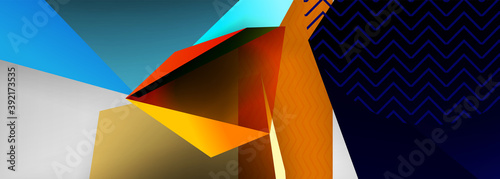 Low poly 3d geometric shapes, minimal abstract background. Vector illustrations for covers, banners, flyers and posters and other