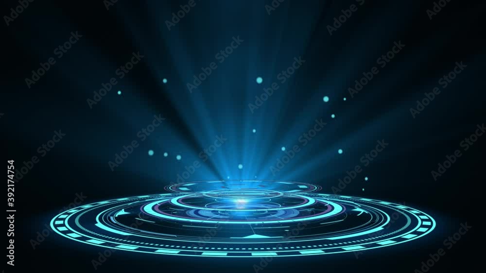 Blue hologram HUD circle interfaces. Digital data network protection, future technology network concept. Excellent for any kind of hi-tec, science, technology or futuristic concept.