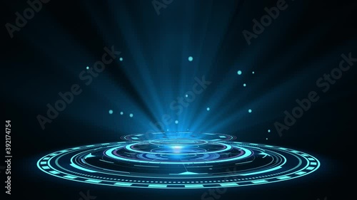 Blue hologram HUD circle interfaces. Digital data network protection, future technology network concept. Excellent for any kind of hi-tec, science, technology or futuristic concept. photo