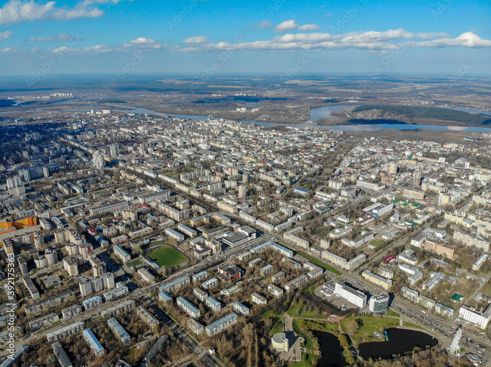 View from a great height to the city of Kirov in spring