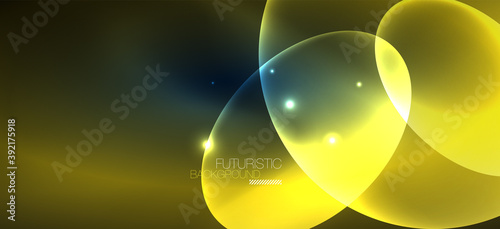 Neon ellipses abstract backgrounds. Shiny bright round shapes glowing in the dark. Vector futuristic illustrations for covers, banners, flyers and posters and other