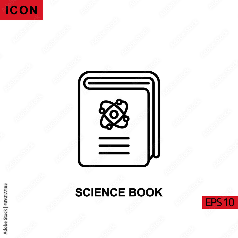 Icon science book with atom nuclear. Outline, line or linear vector icon symbol sign collection for mobile concept and web apps design. Icon science book with atom nuclear. Outline, line or linear vector icon symbol sign collection for mobile concept and web apps design.