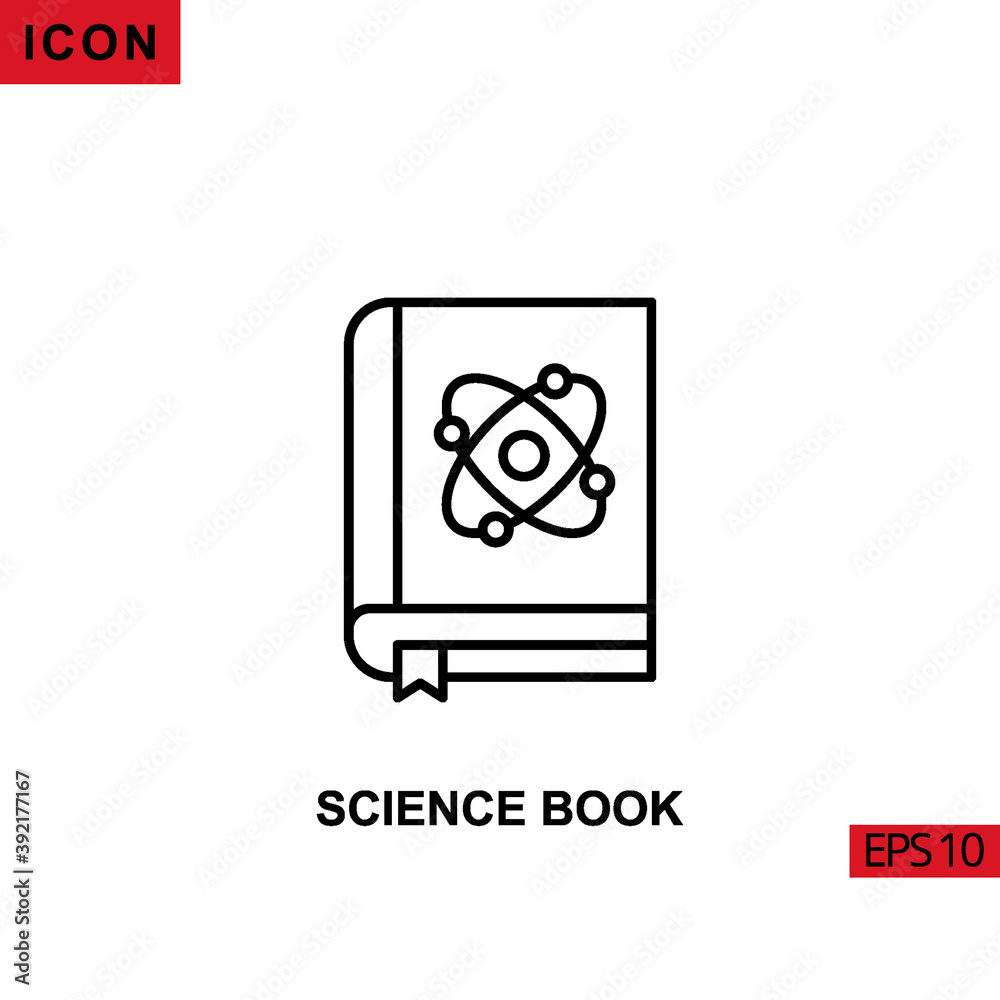 Icon science book with atom nuclear. Outline, line or linear vector icon symbol sign collection for mobile concept and web apps design. Icon science book with atom nuclear. Outline, line or linear vector icon symbol sign collection for mobile concept and web apps design.