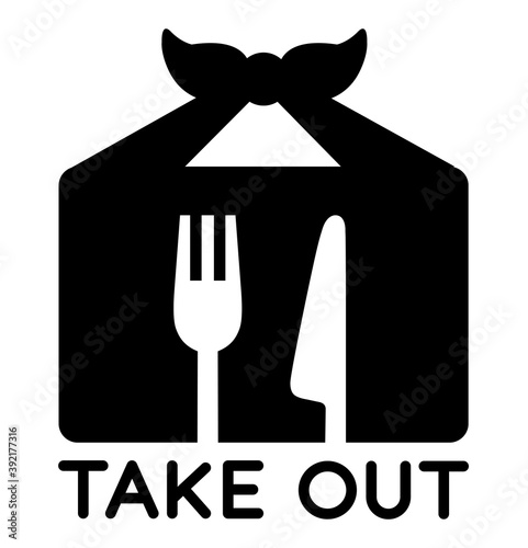Takeaway icon with fork and knife silhouettes on the bag