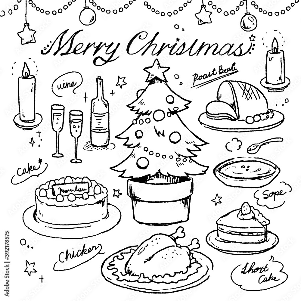 クリスマスディナーイラスト 手描き Stock ベクター Adobe Stock