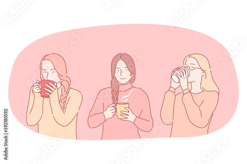 Принти на полотні Hot drinks during cold seasons concept