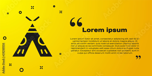 Black Traditional indian teepee or wigwam icon isolated on yellow background. Indian tent. Vector Illustration.