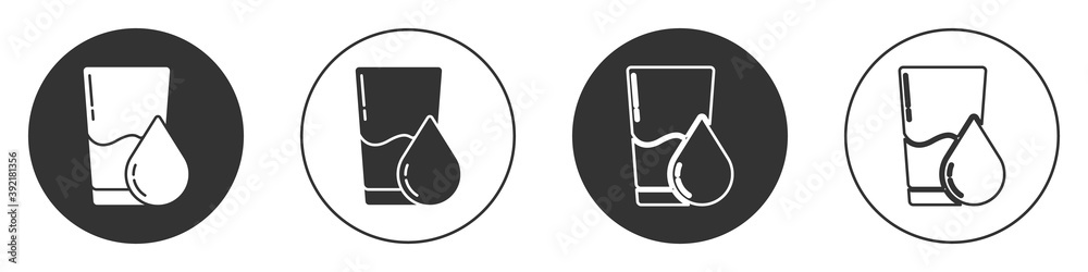 Black Glass with water icon isolated on white background. Soda glass. Circle button. Vector Illustration. Black Glass with water icon isolated on white background. Soda glass. Circle button. Vector Illustration.