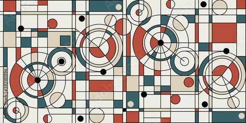 Modern seamless pattern in the style of Neoplasticism, Bauhaus, Mondrian. Perfect for interior design, printing, web design