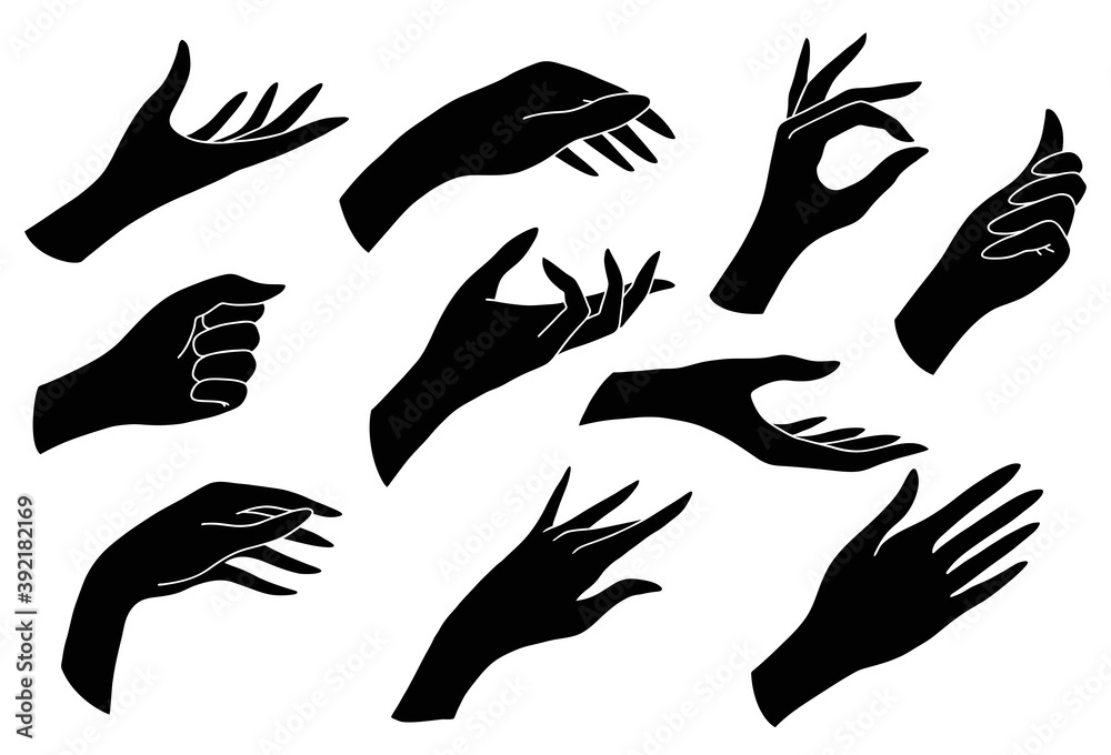 Set of black human palms, vector. To create logos and other designs. Set of black human palms, vector. To create logos and other designs.