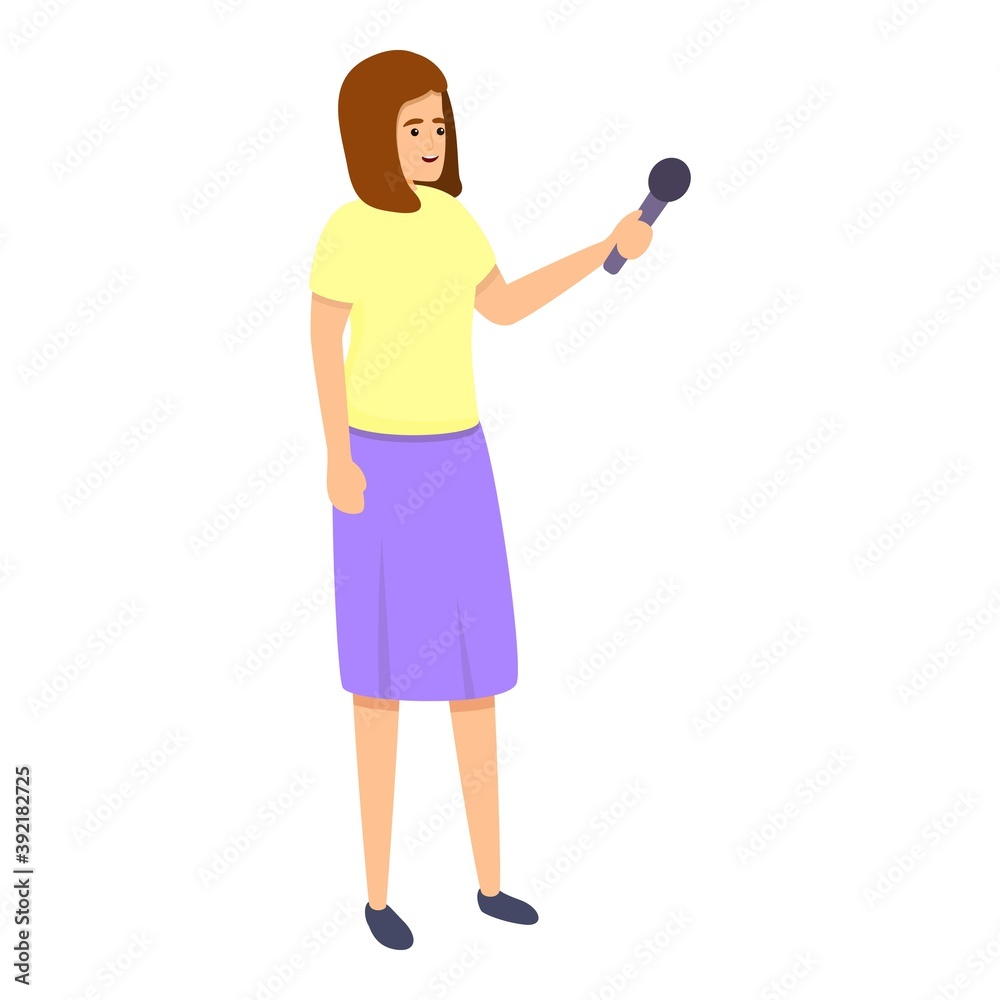Journalist woman icon. Cartoon of journalist woman vector icon for web design isolated on white background Journalist woman icon. Cartoon of journalist woman vector icon for web design isolated on white background