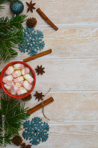 cozy warming drink on christmas holiday cocoa with marmalade and anise star cozy home atmosphere hygge concept